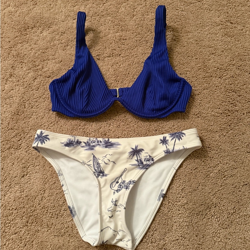Hollister Navy and White Swimwear